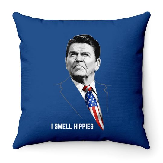 I Smell Hippies | Funny Ronald Reagan Conservative Merica Us Throw Pillow
