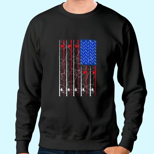 American US Flag Fishing Rod Sweatshirt, Fisherman Top For Him Sweatshirt