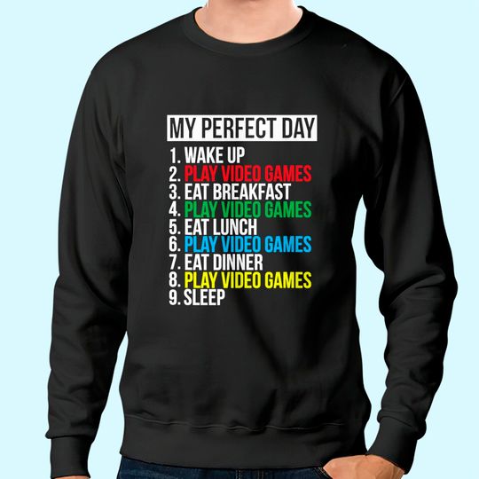 My Perfect Day Video Games Sweatshirt Funny Cool Gamer Tee Gift Sweatshirt