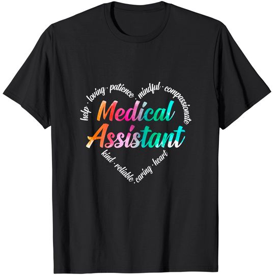 Medical Assistant Heart Word Cloud Watercolor Rainbow T-Shirt