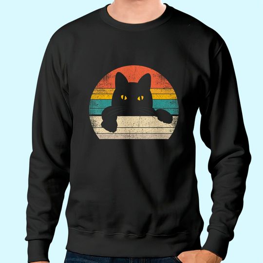 Black Cat Vintage Retro Style - Cats Lover Gift Sweatshirt