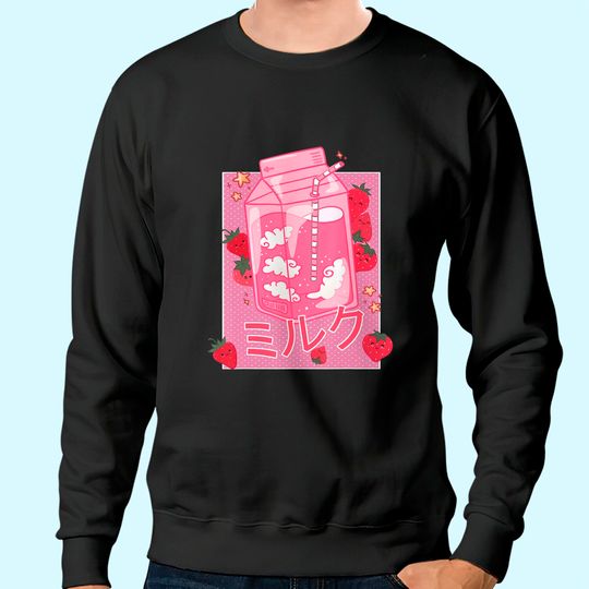 Retro 90s Strawberry Milk Shake - Japanese Kawaii Milk Sweatshirt