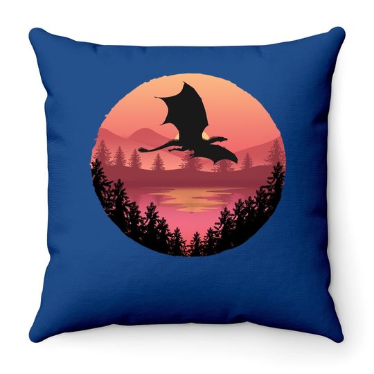 Flying Dragon - Water Sunset Fantasy / Sci-fi Art Throw Pillow