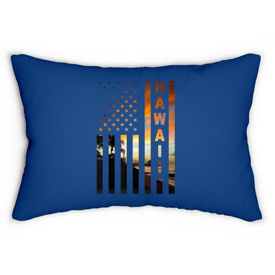 Hawaii Sunset American Flag Lumbar Pillow