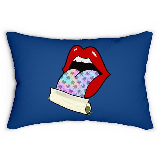 Marijuana Smoker Pot Leaf Tongue Lips Weed Pastel Tie Dye Lumbar Pillow