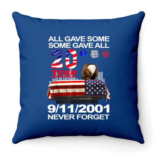 Never Forget 9-11-2001 20th Anniversary Firefighters Throw Pillow