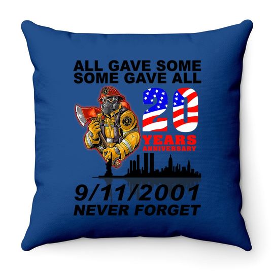 Never Forget 9-11-2001 20th Anniversary Firefighters Throw Pillow