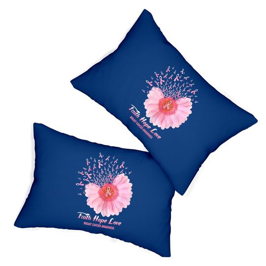 Faith Hope Love Ribbon Daisy Flower Breast Cancer Awareness Lumbar Pillow