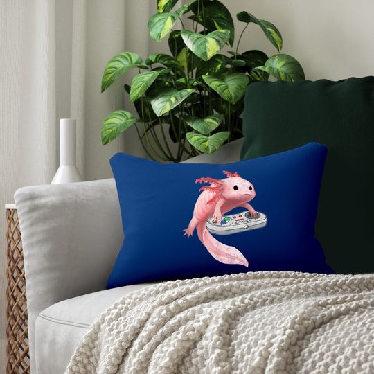 Axolotl Fish Playing Video Game White Lumbar Pillow