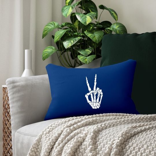 Peace Sign Skeleton Hand Lumbar Pillow