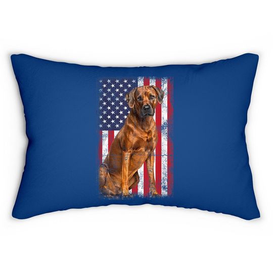 Rhodesian Ridgeback Dog American Flag Vintage Lumbar Pillow
