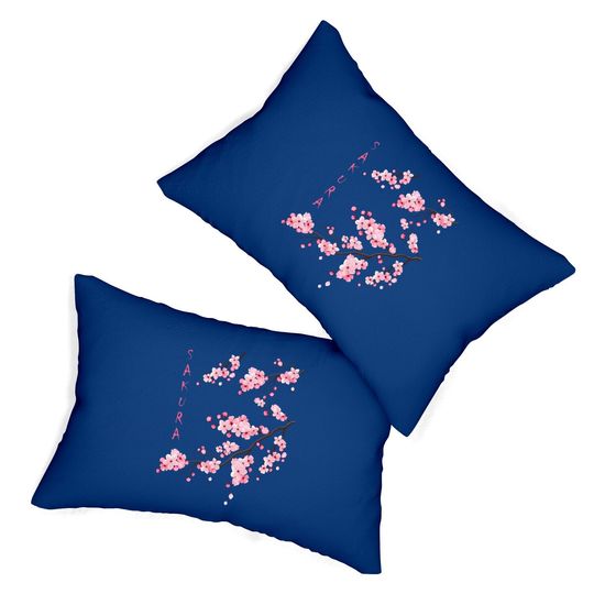 Vintage Sakura Cherry Blossom Japanese Graphical Art Lumbar Pillow