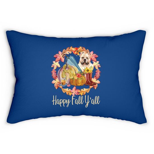 American Bulldog Pumpkin Autumn Happy Fall Y'all Lumbar Pillow