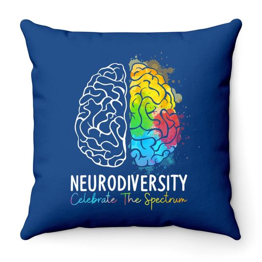 Neurodiversity Throw Pillow Autism Spectrum Rainbow Brain Throw Pillow