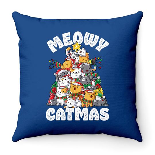 Meowy Catmas Cat Christmas Tree Xmas Throw Pillow