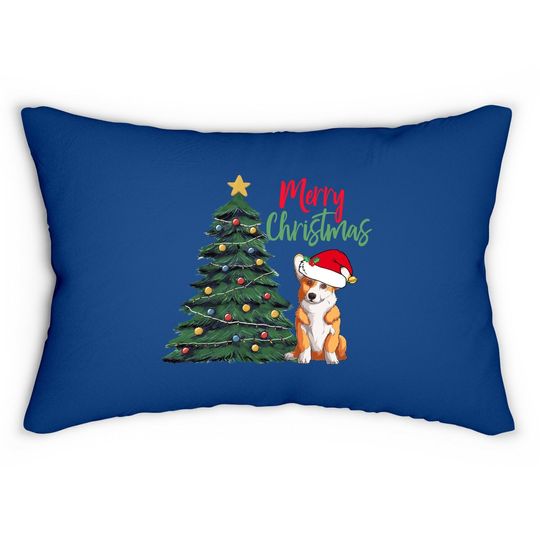 Merry Christmas Corgi Dog In Santa Hat Cute Holiday Lumbar Pillow
