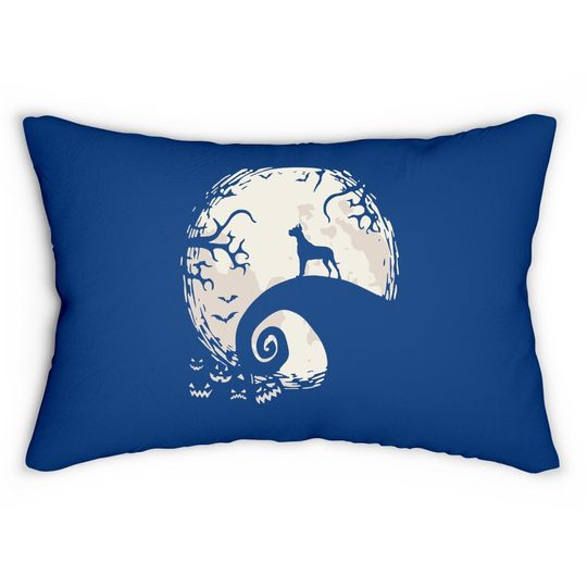 Great Dane Dog And Moon Howl In Forest Dog Halloween Party Lumbar Pillow