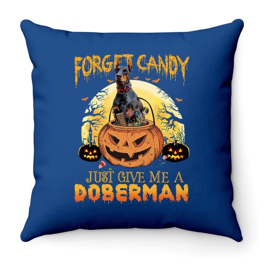 Candy Pumpkin Doberman Dog Throw Pillow