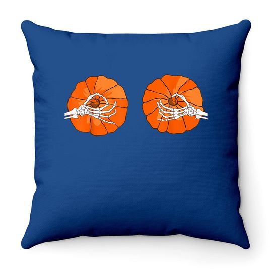 Pumpkin Boobs Skeleton Hands Halloween Throw Pillow