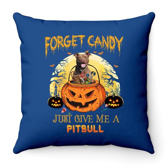 Candy Pumpkin Pitbull Dog Throw Pillow