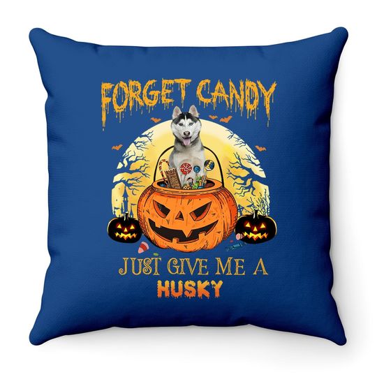 Candy Pumpkin Husky Throw Pillow