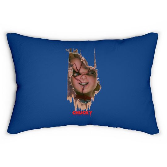 Child's Play Broken Door Here's Chucky Poster Lumbar Pillow