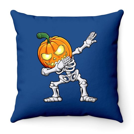Halloween Boys Dabbing Skeleton Scary Pumpkin Jack O Lantern Throw Pillow