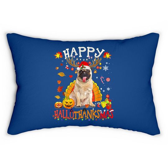 Pug Dog Happy Hallothanksmas Halloween Thanksgiving Lumbar Pillow