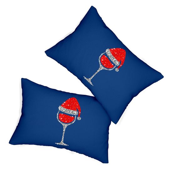 Christmas Wine Glass With Santa Hat Red Wine Lumbar Pillow
