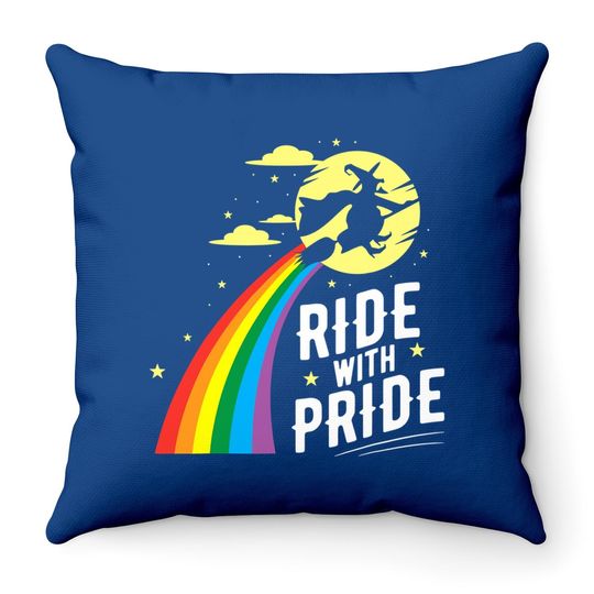 Ride With Pride Lgbt Gay Lesbian Witch Halloween Throw Pillow
