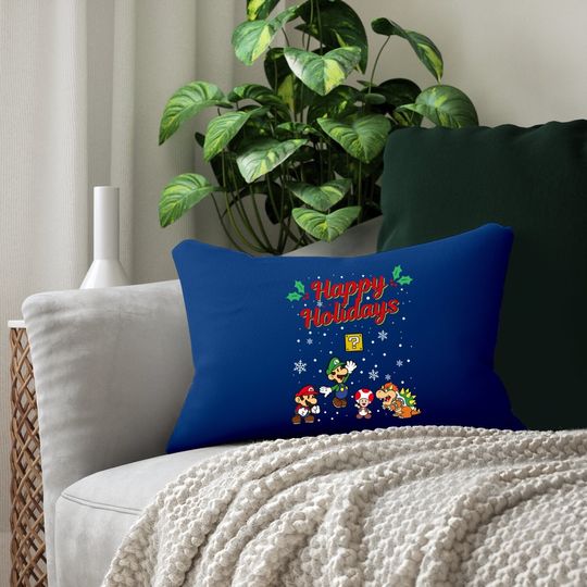 Happy Holidays Christmas Mario Lumbar Pillow