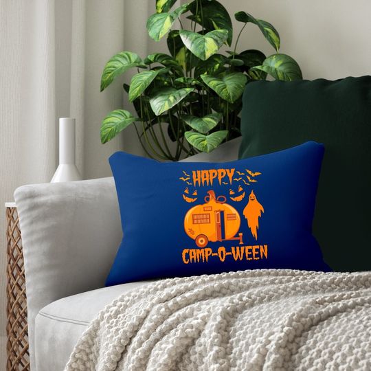 Happy Camp-o-ween Funny Camping Halloween Pumpkin Boo Gift Lumbar Pillow