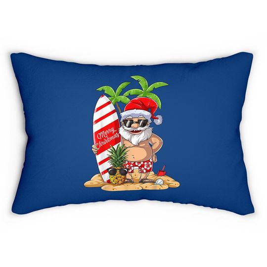 Christmas Santa Hawaiian Surfing Lumbar Pillow