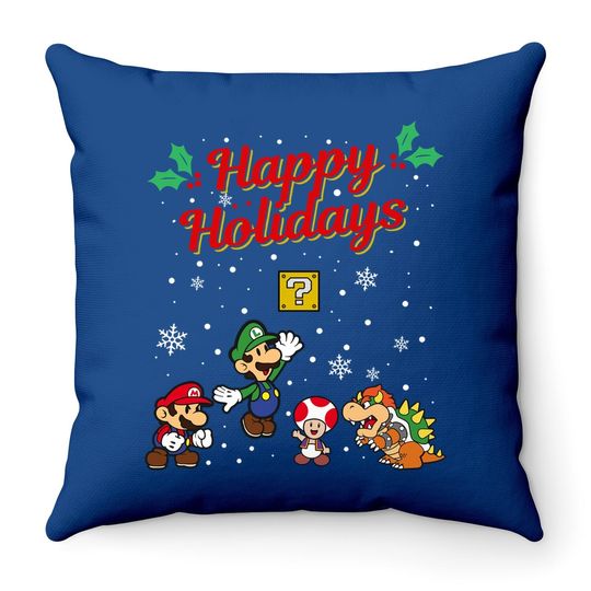 Happy Holidays Christmas Mario Throw Pillow