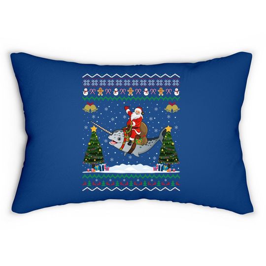 Narwhal Ugly Xmas Gift Santa Riding Narwhal Christmas Lumbar Pillow