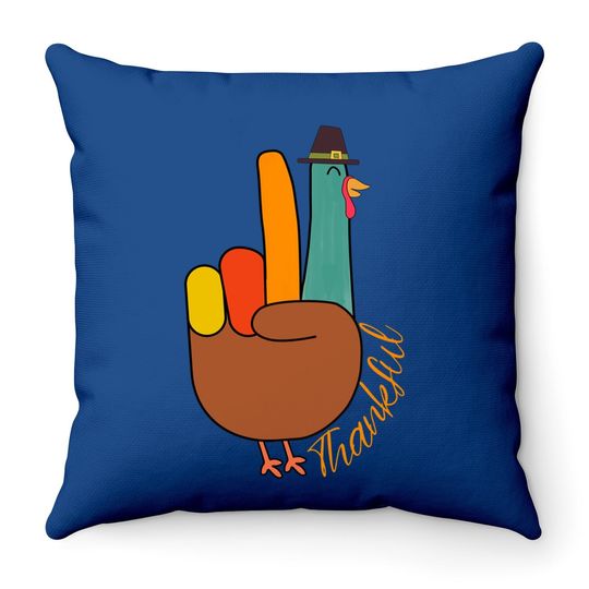 Peace Hand Sign Thankful Turkey Thanksgiving Throw Pillow