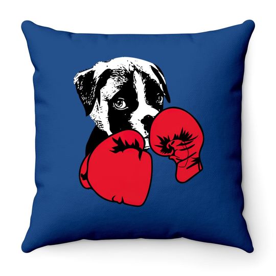 Dog With Boxing Red Gloves Throw Pillow
