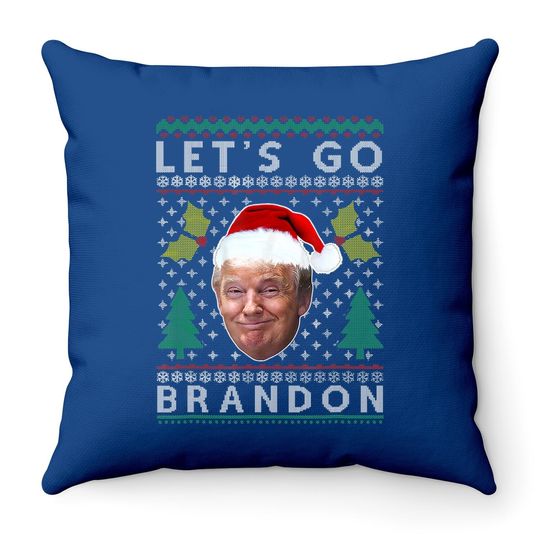 Santa Trump Let's Go Brandon Ugly Sweater Pajama Christmas Throw Pillow