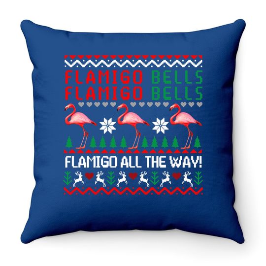 Flamingle Bells Christmas Throw Pillow