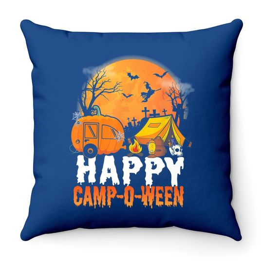 Camping Happy Camp-o-ween Throw Pillow