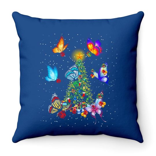 Discover Butterfly Christmas Tree Throw Pillow