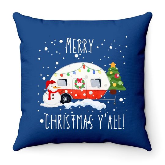 Merry Christmas Y'all Camper Throw Pillow