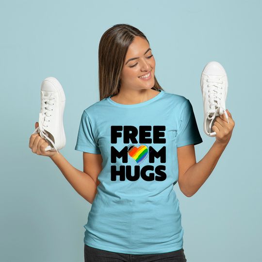Womens Free Mom Hugs Shirt, Free Mom Hugs Inclusive Pride LGBTQIA V-Neck T-Shirt