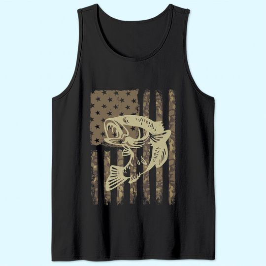 Camouflage USA Flag Big Mouth Bass Vintage Fishing Tank Top