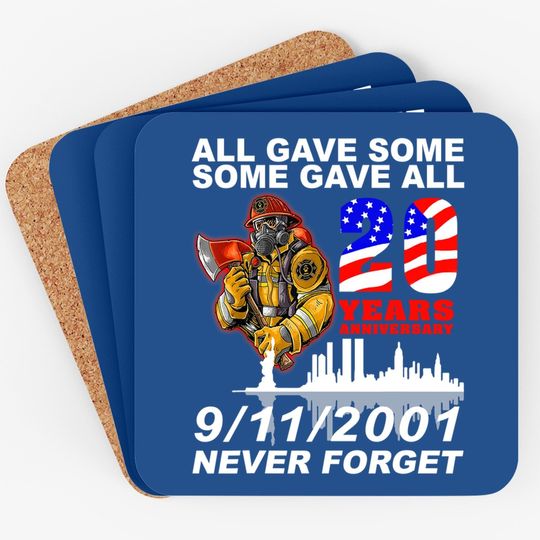 Never Forget 9-11-2001 20th Anniversary Firefighters Coasters