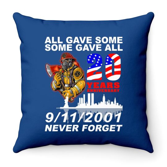 Never Forget 9-11-2001 20th Anniversary Firefighters Throw Pillows