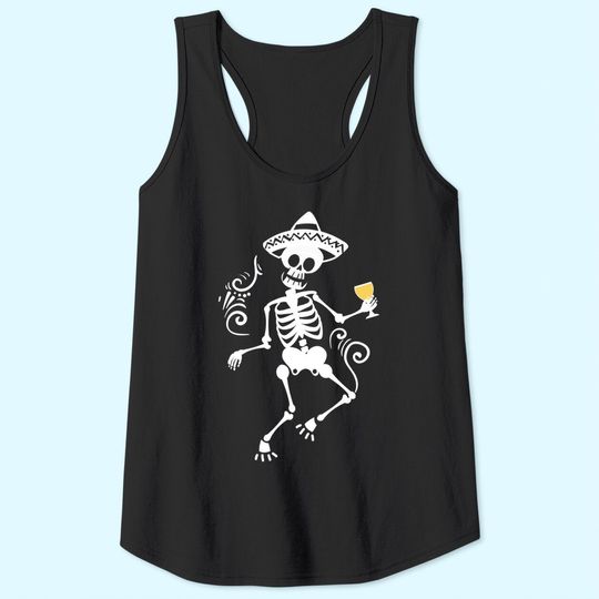 Skeleton Drinking Day Of The Dead Tank Tops
