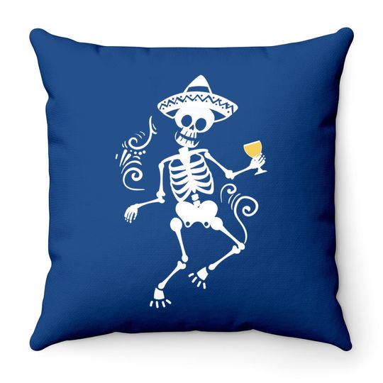 Skeleton Drinking Day Of The Dead Throw Pillows