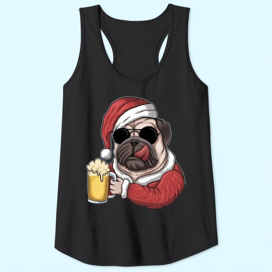Dog Beer Wearing A Santa Christmas Tank Tops