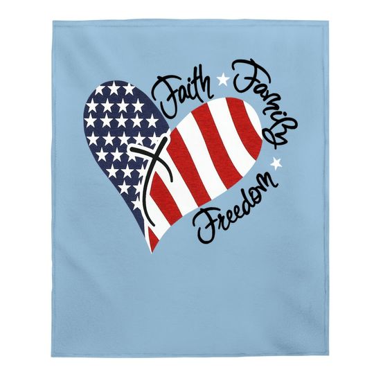 American Flag Print Baby Blanket Faith Family Freedom Short Sleeve Blouse Baby Blanket Tops